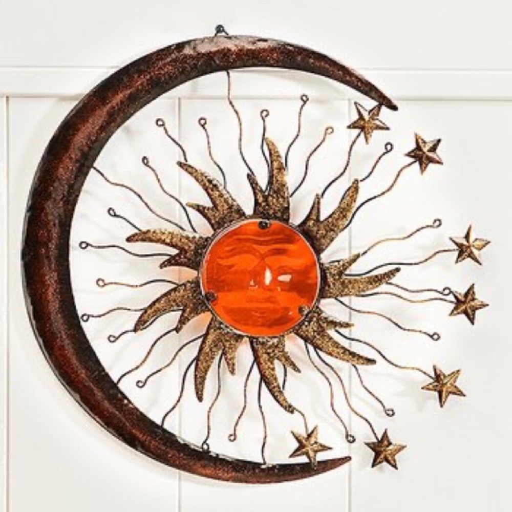 Orange Fusion Glass & Iron Celestial Wall Art - 16.5” horizontal - 15” vertical